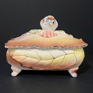 Vintage Lipper & Mann Bird Trinket Box; Footed, Gold Trim; Japan